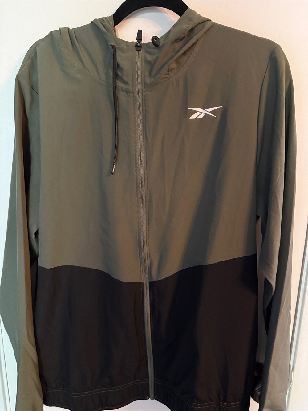 Reebok Olive & Black Lightweight Hooded Zip Jacket NWOT